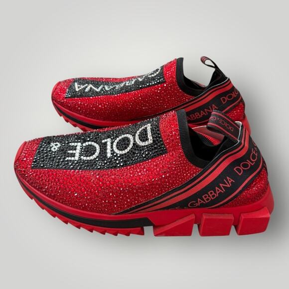 Dolce & Gabbana Sorrento Slip On Red Crystal Sneakers Size 40 Retail 1.3K - Picture 1 of 8
